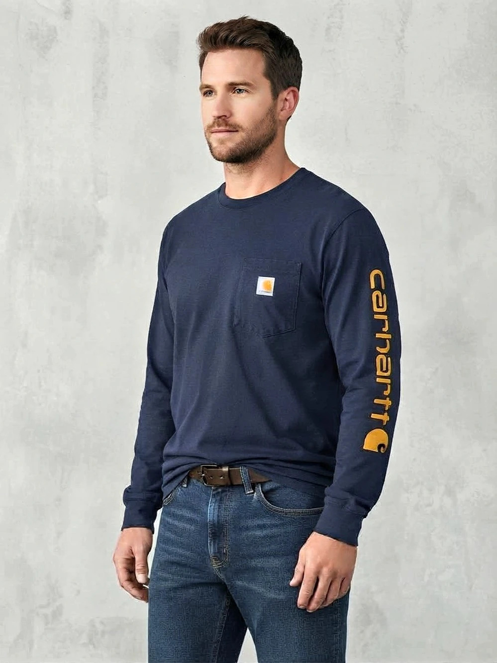 Carhartt K126 Long Sleeve Pocket Tee Blue Size Large